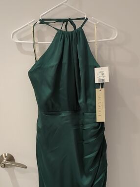 Signature Halter Satin Emerald Green Evening Dress